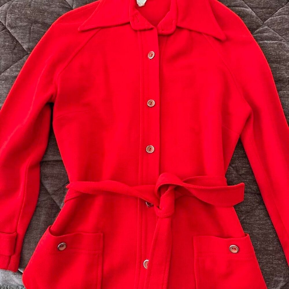 Vintage 70s Alex Colman California Red Pantsuit Belted Top & Pants Set